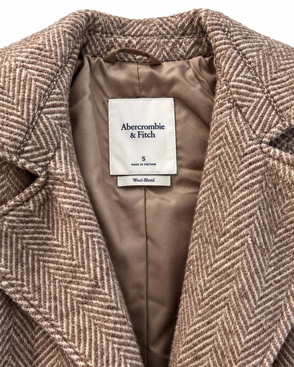 Abercrombie & Fitch Carrie Wool Blend Trench Coat Brown Herringbone Winter Coat - Picture 9 of 10